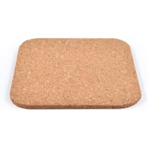 A square cork coaster with a natural finish, featuring rounded edges and a plain surface.