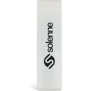 A mini lint roller in a sleek white design, featuring a logo on one side.