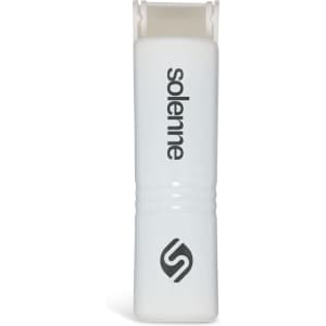 A white mini lint roller with a smooth design and a circular logo at the base.