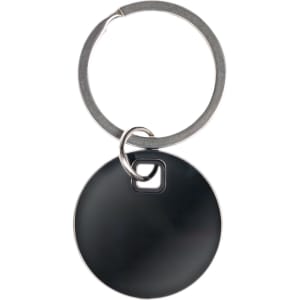 A Circle Stainless Steel Keytag with a sleek black circular design attached to a metal keyring.