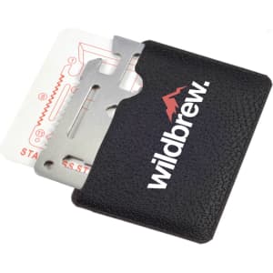 A Bionic Multi Tool in a black pouch, featuring a metal tool and displaying a logo.