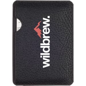 A black cardholder featuring a textured finish and a logo. Ideal for holding cards securely.
