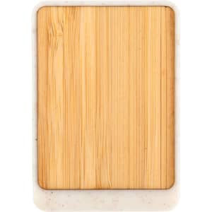 A bamboo magnetic clip with a white trim, ideal for holding documents and notes.