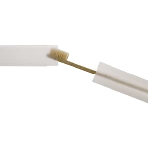A toothbrush case with a translucent design, partially open to reveal a toothbrush inside.