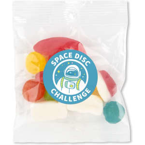 An assorted jelly party mix in a 50-gram cello bag featuring a colorful variety of mixed lollies.