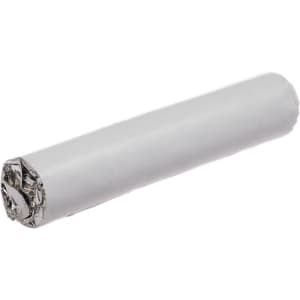 A white cylindrical confectionery item with a shiny foil end, resembling a candy roll.