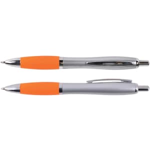 A pair of Concorde pens featuring a silver barrel and bright orange rubber grip sections.