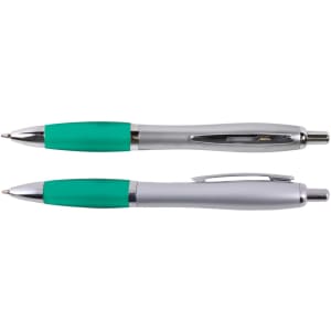 A pair of Concorde Pens featuring a sleek metal design with a gray finish and vibrant green grips.