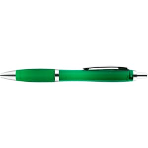 A transparent green plastic pen with a silver clip and tip.