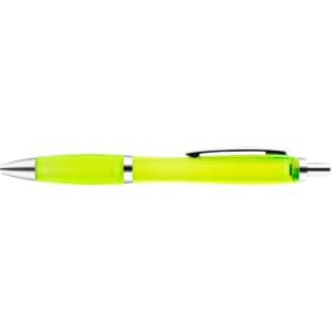 A vibrant yellow transparent pen featuring a sleek design and a silver clip.