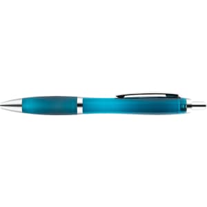 A Viva Transparent Pen in a vibrant blue color with a sleek silver trim and a soft grip.