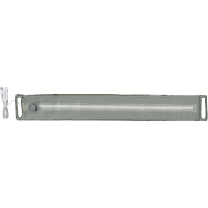 A foldable camp light in green, featuring a transparent casing, USB charging cable, and attachment points.