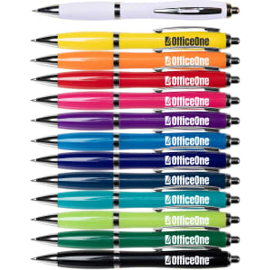 A collection of Viva Solid Pens in various colours, featuring a logo on each pen.