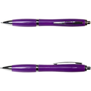 A metal pen in vibrant purple with a shiny chrome clip and tip, featuring a sleek design.