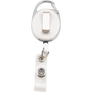 A Premium Retractable ID Badge Holder featuring a clip for attachment and a retractable cord for easy access.