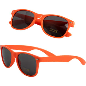 Horizon Sunglasses in vibrant orange with dark lenses, featuring a logo on the interior.