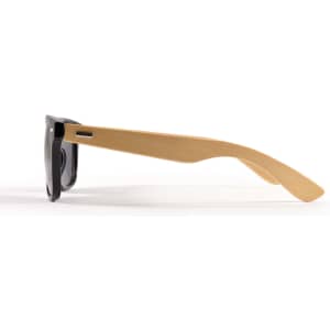 Bamboo sunglasses featuring a sleek black frame and unique bamboo arms.