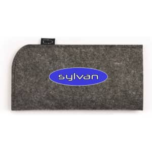 A grey felt case featuring a logo, designed for sunglasses and accessories.