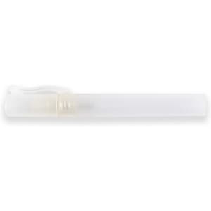 A transparent liquid hand sanitiser stick with a clear cap and a nozzle for dispensing.