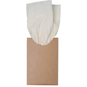 A box of Bamboo Tissues with two tissues partially pulled out from the top. The box has a simple brown exterior.