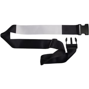A luggage strap featuring a black and white design with adjustable buckles for secure fastening.