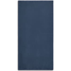 A dark blue sports towel features a smooth texture and includes a logo.
