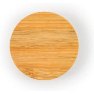 A round bamboo coaster with a smooth finish, suitable for placing drinks or using as a bottle opener.