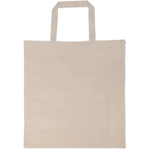 A Calico Short Handle Bag in a natural color with two short handles and a simple, blank design.