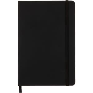 A Venture A5 Notebook featuring a sleek black cover with an elastic band closure and a ribbon bookmark.