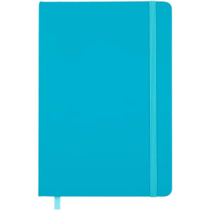 A vibrant turquoise Venture A5 Notebook featuring a smooth cover and a matching elastic closure.