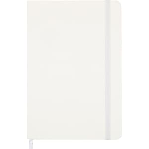 A Venture A5 Notebook with a clean, white cover and a coordinating elastic band closure.