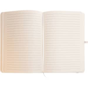 A blank Venture Snowy A5 Notebook with lined pages, featuring a ribbon bookmark and a soft cover.