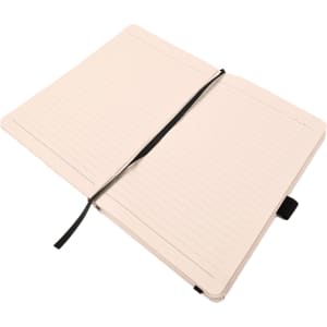 An open Venture Sugarcane A5 Notebook featuring lined pages and a ribbon bookmark.