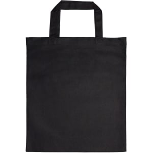 A black cotton short handle tote bag with two top handles.