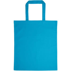 A bright blue cotton tote bag with short handles.