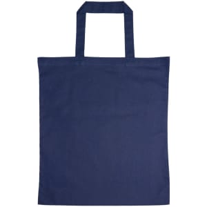 A navy colored cotton short handle tote bag is displayed against a white background.