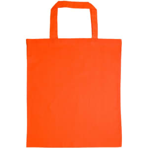 An orange cotton tote bag with short handles.