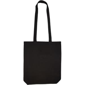 A black long handle bag made of coloured cotton, featuring a simple and spacious design.