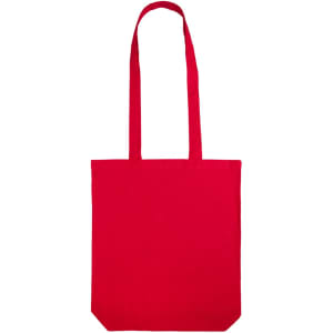 A bright red cotton long handle bag with a simple, classic design.