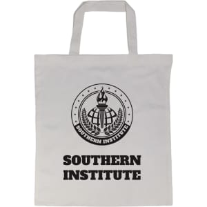 A gray tote bag featuring a logo and bold text that reads "SOUTHERN INSTITUTE."