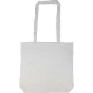 A plain beige tote bag with long handles and no visible branding or text.