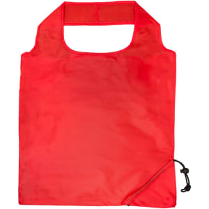 A red Sprint Folding Shopping Bag features a simple design with a cutout handle and a drawstring closure.