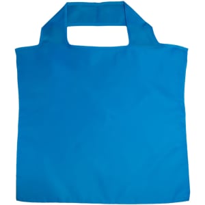 A blue reusable grocery bag made from recycled PET material, featuring a convenient handle design.