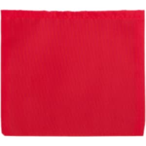 A bright red reusable grocery bag made from recycled PET material, with a simple design and no additional features.