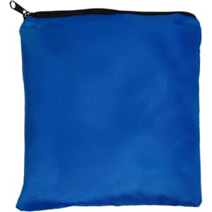 A blue drawstring backpack with a zippered top, showcasing a simple and clean design.
