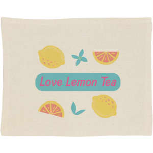A foldable Calico tote bag featuring vibrant lemon and tea-themed graphics with the text "Love Lemon Tea."
