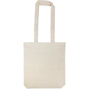 A folding calico tote bag with long handles, featuring a plain design in a natural fabric color.