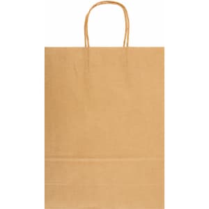 A large brown paper bag with handles, featuring a plain design and no visible logos.