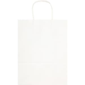 A large white paper bag with handles, featuring a smooth surface and a simple design.