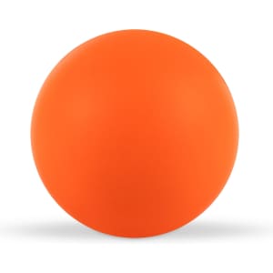 An orange round stress ball, featuring a smooth surface and a solid color design.